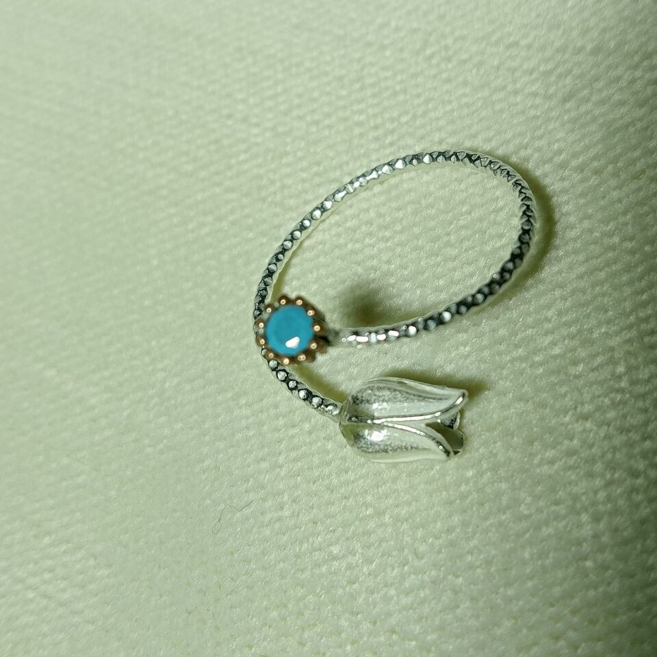 Lale Gümüş Yüzük Lacivert