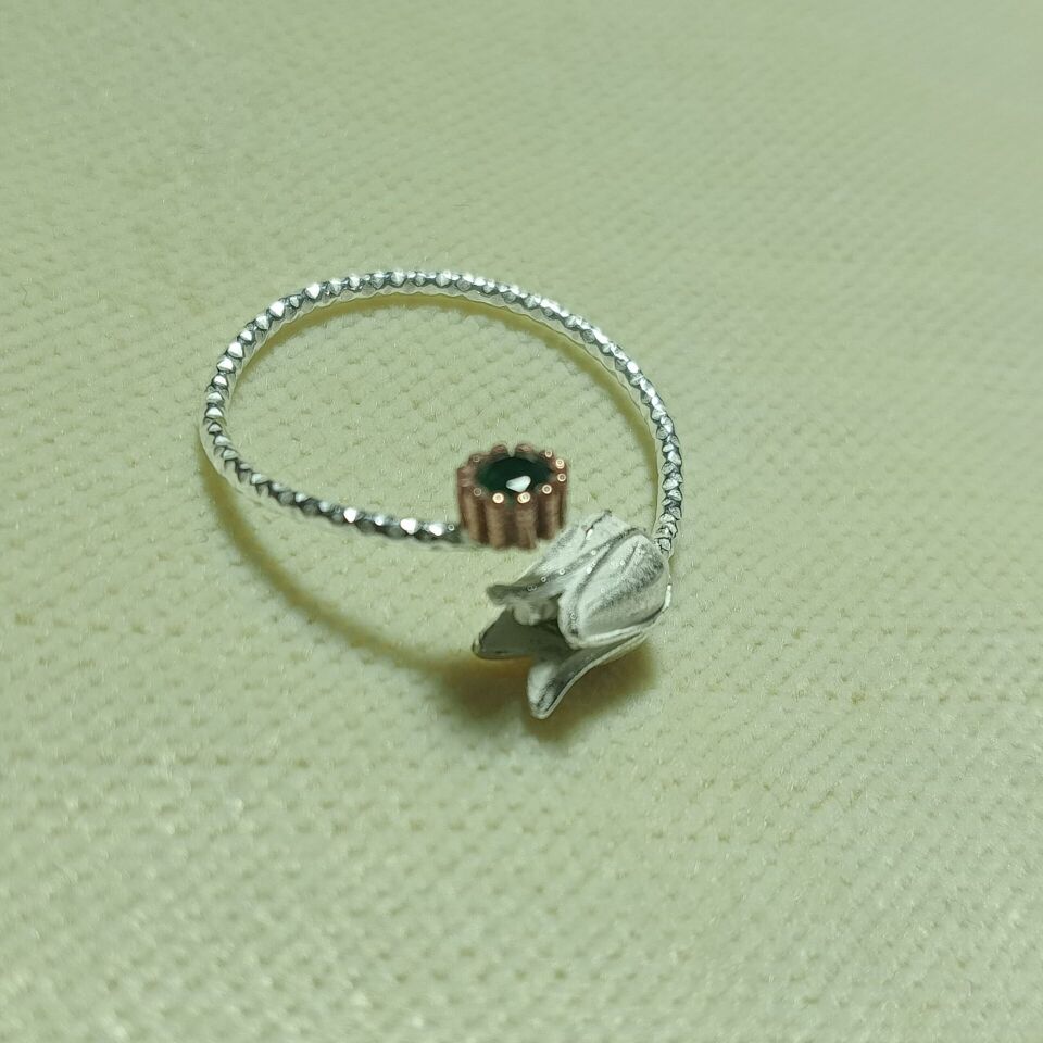 Gümüş Lale Yüzük Lacivert