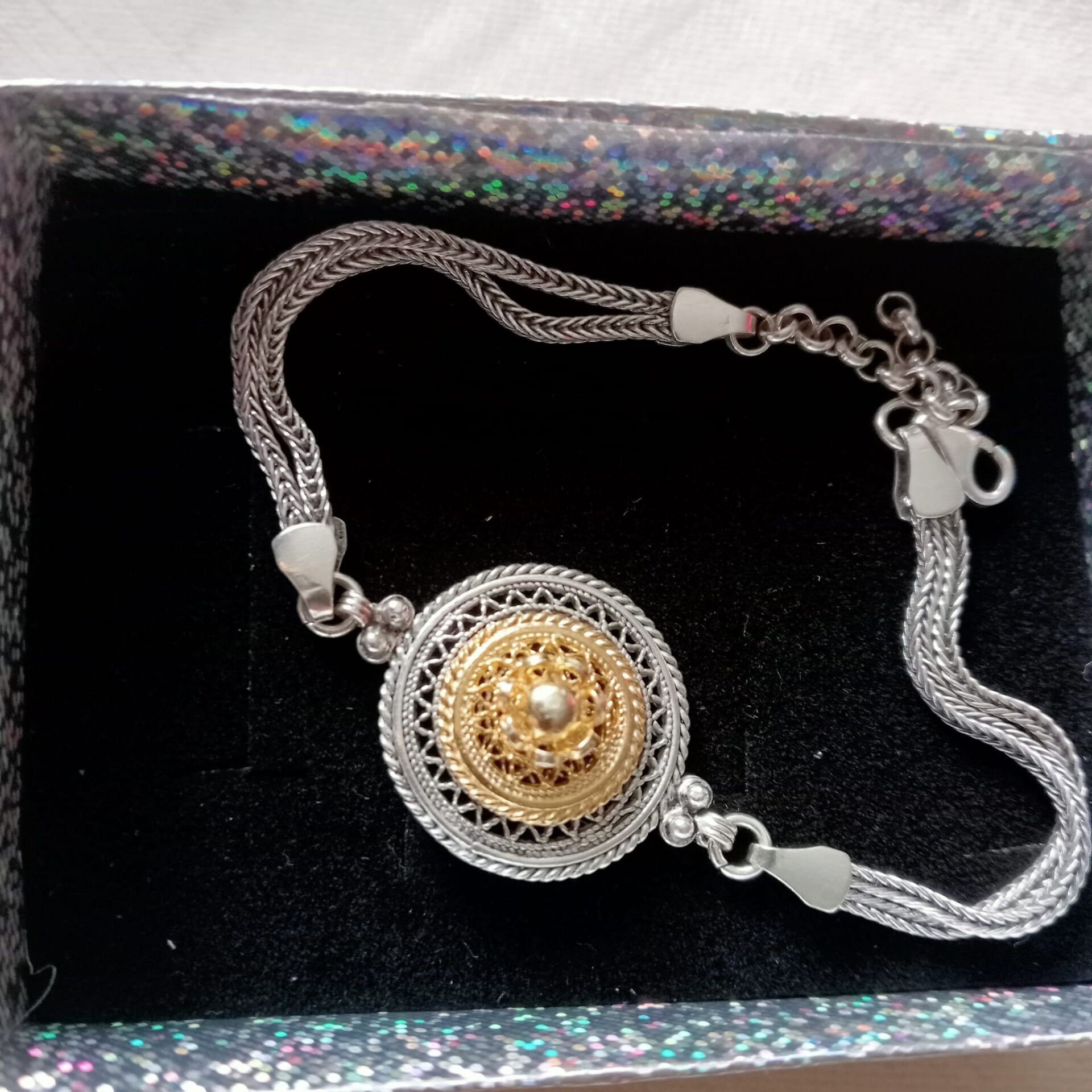 Telkari Gümüş Altın Kaplama Detaylı Bileklik