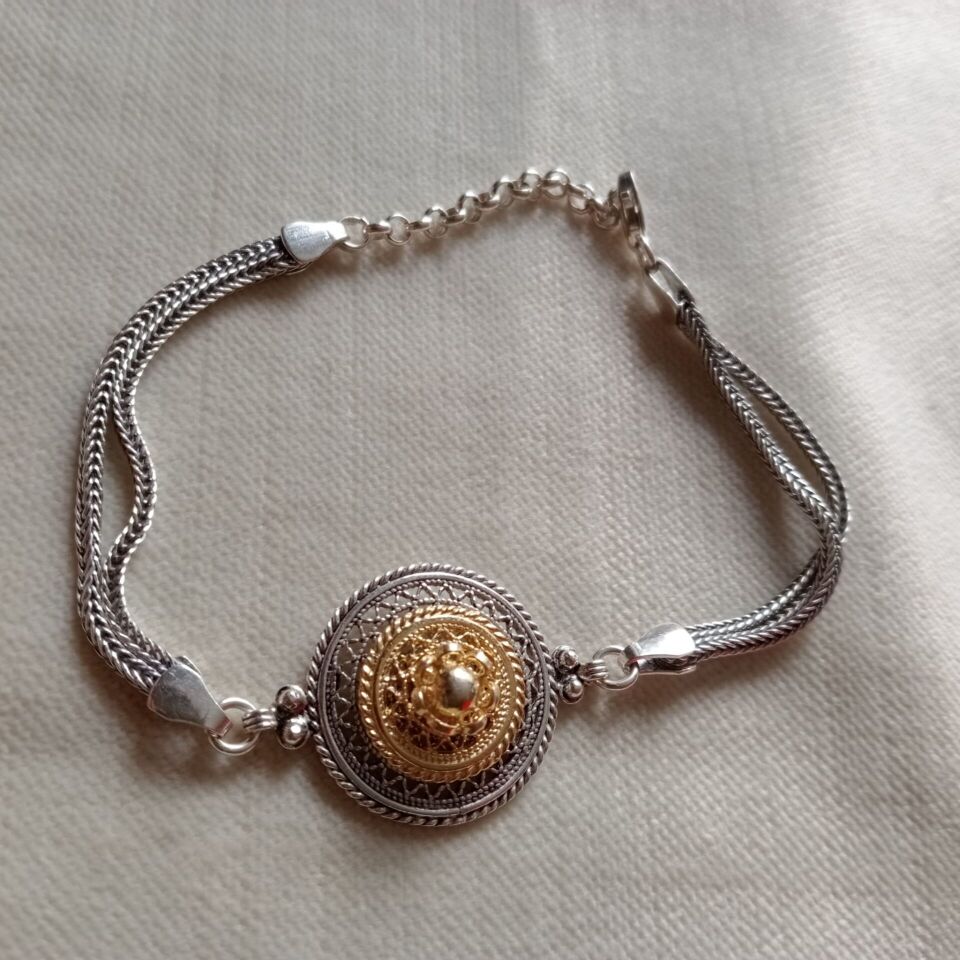 Telkari Gümüş Altın Kaplama Detaylı Bileklik