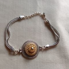 Telkari Gümüş Altın Kaplama Detaylı Bileklik