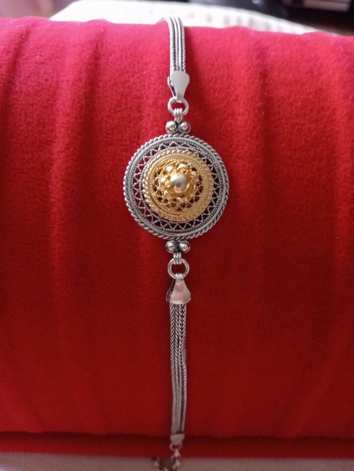 Telkari Gümüş Altın Kaplama Detaylı Bileklik