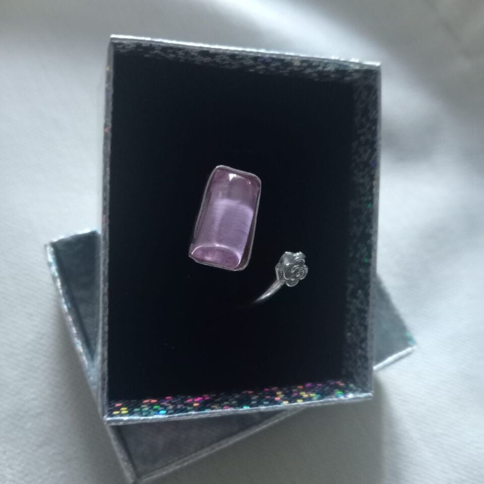 Pembe Kuvars Taşlı Gümüş Yüzük