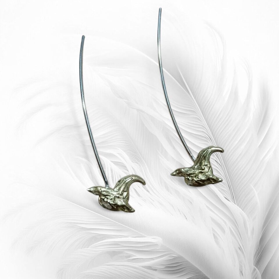 Kuş Figürlü El Yapımı Prinç & Gümüş Küpe