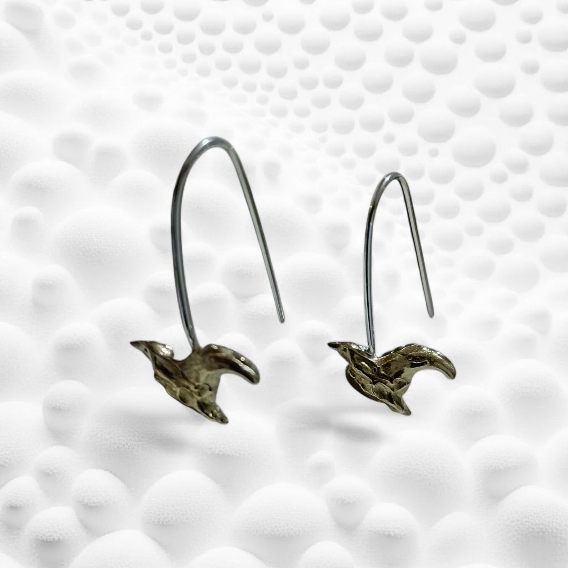 Kuş Figürlü El Yapımı Prinç & Gümüş Küpe