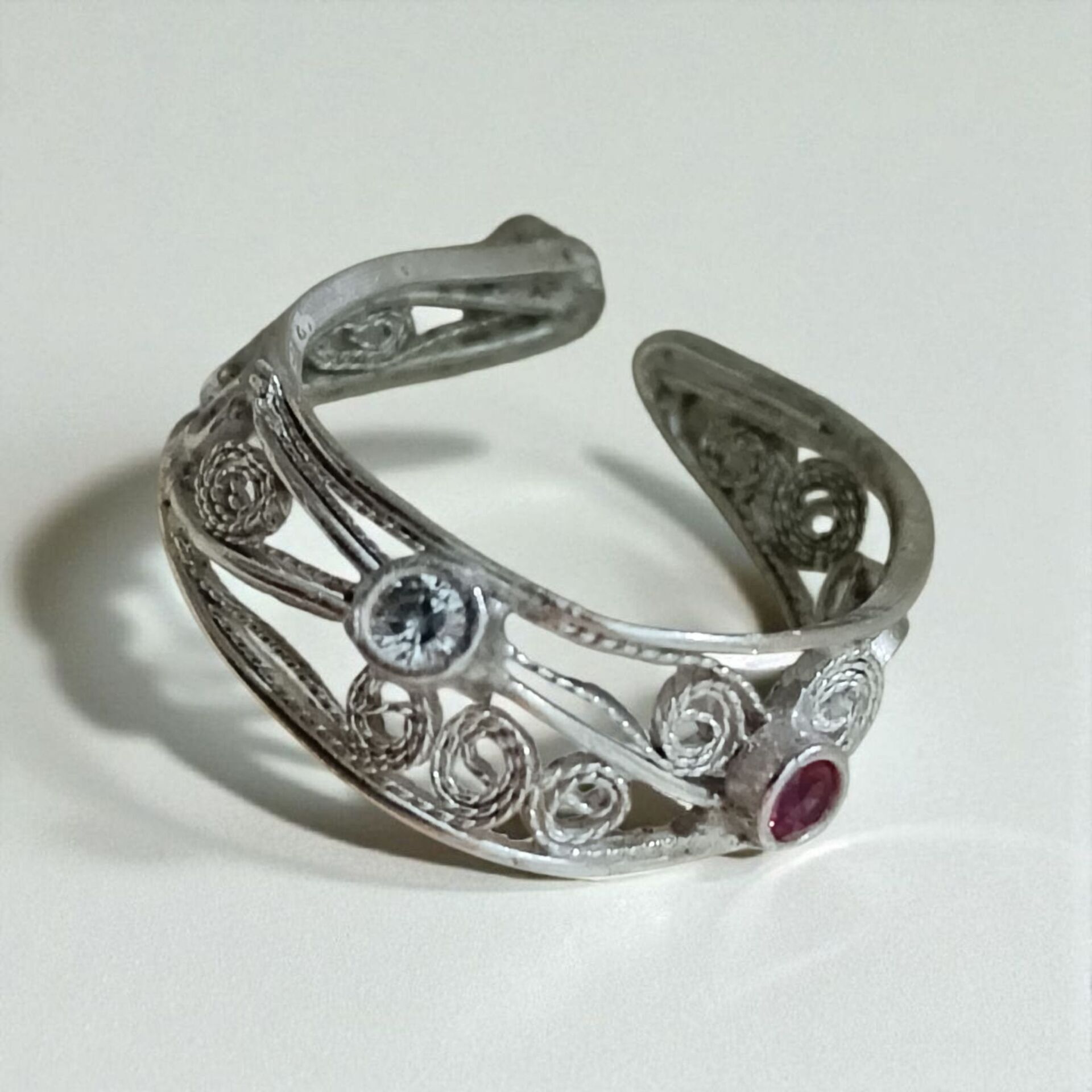 TELKARİ GÜMÜŞ  EL YAPIMI ZİRKON TAŞLI YÜZÜK