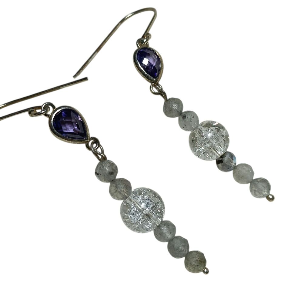 DAĞ KRİSTALİ  & AY TAŞI EL YAPIMI GÜMÜŞ KÜPELER