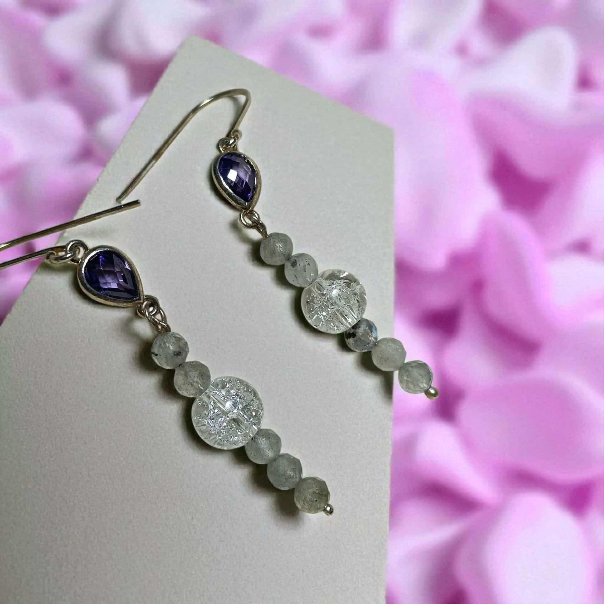 DAĞ KRİSTALİ  & AY TAŞI EL YAPIMI GÜMÜŞ KÜPELER