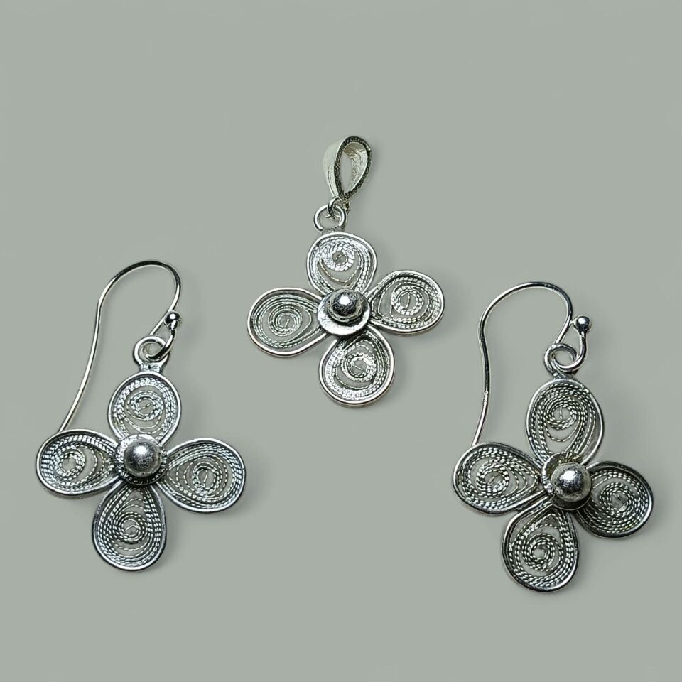 TELKARİ ÇİÇEK KÜPELER VE KOLYE UCU TAKIM