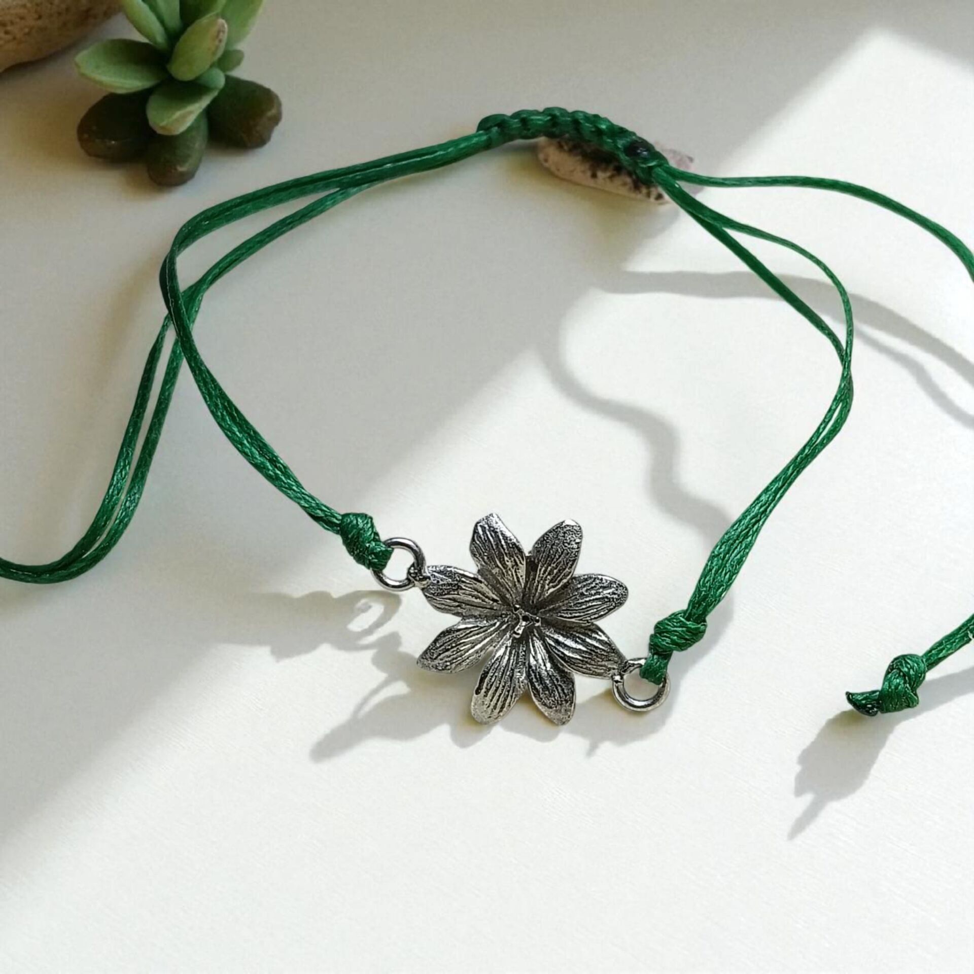 ÇİÇEK GÜMÜŞ BİLEKLİK Açık Yeşil