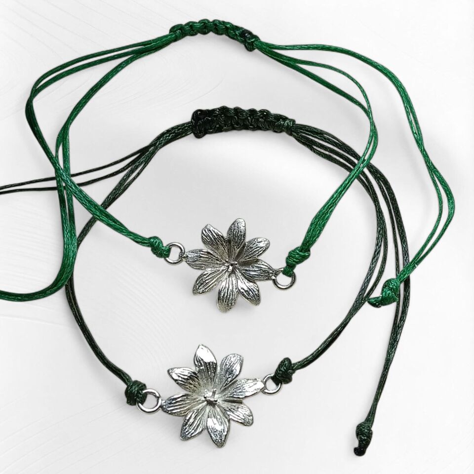 ÇİÇEK GÜMÜŞ BİLEKLİK Koyu Yeşil