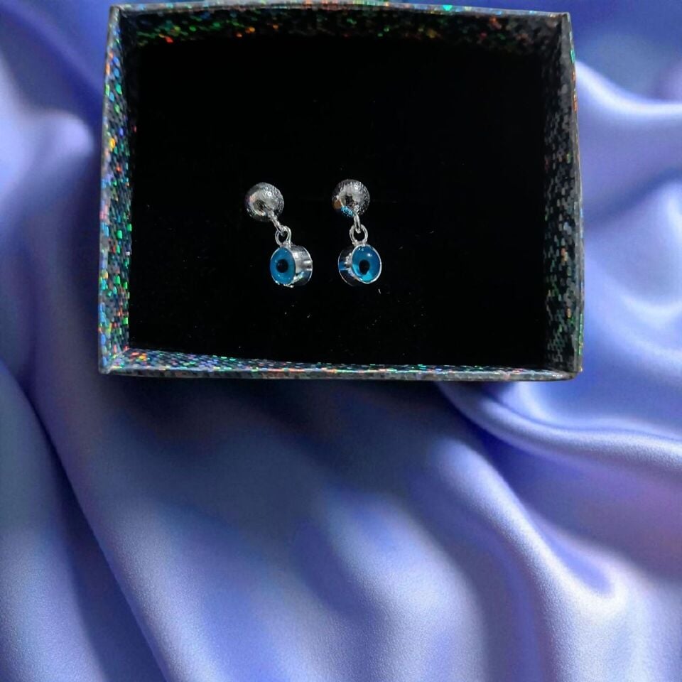 MAVİ NAZAR BONCUKLU MİNİMAL GÜMÜŞ KÜPELER