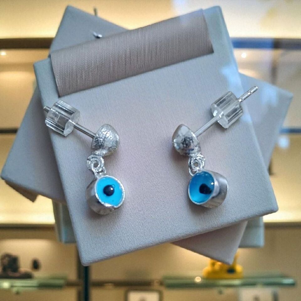 MAVİ NAZAR BONCUKLU MİNİMAL GÜMÜŞ KÜPELER