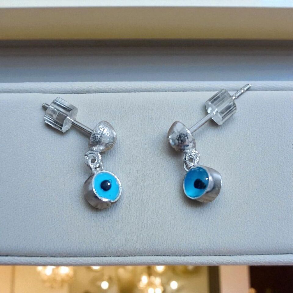 MAVİ NAZAR BONCUKLU MİNİMAL GÜMÜŞ KÜPELER