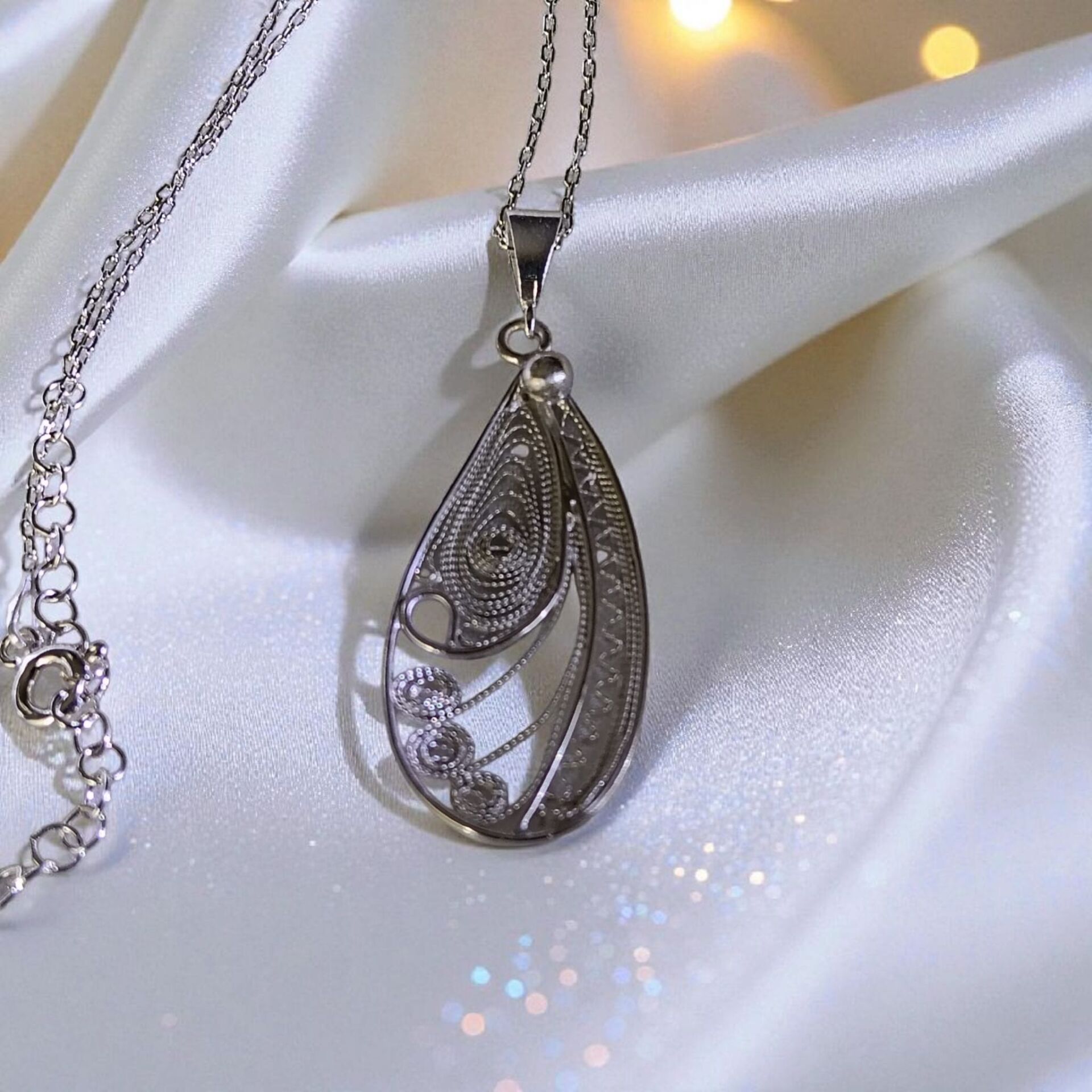 Telkari El Yapımı Gümüş Kolye Ucu ve Zinciri