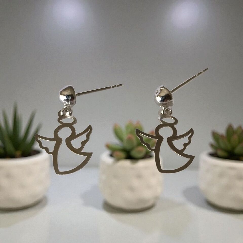 Melek Figürlü Gümüş El Yapımı Küpeler