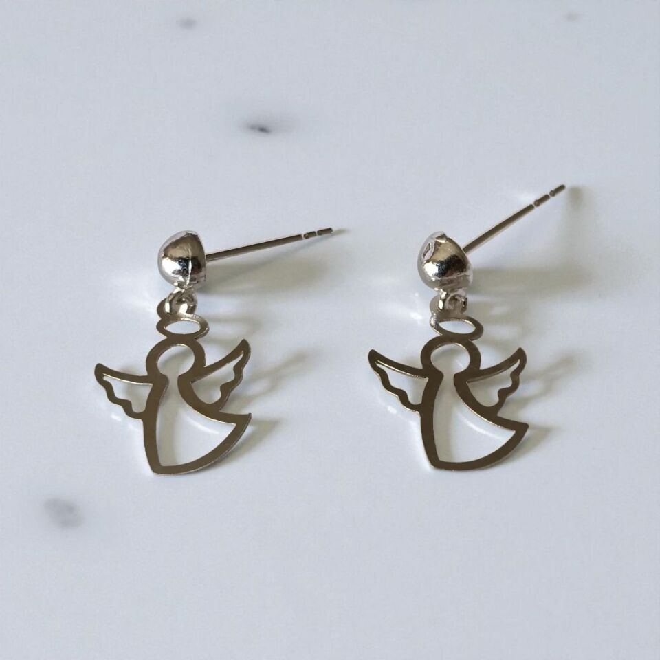 Melek Figürlü Gümüş El Yapımı Küpeler