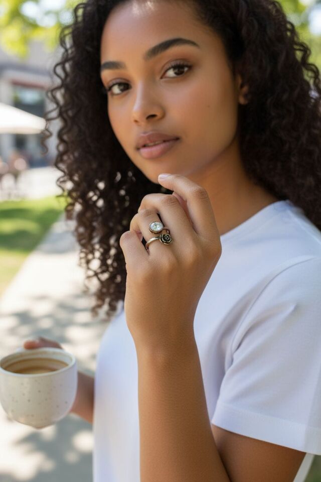 Zirkon Taşlı ve Gül Figürlü El Yapımı Gümüş Yüzük