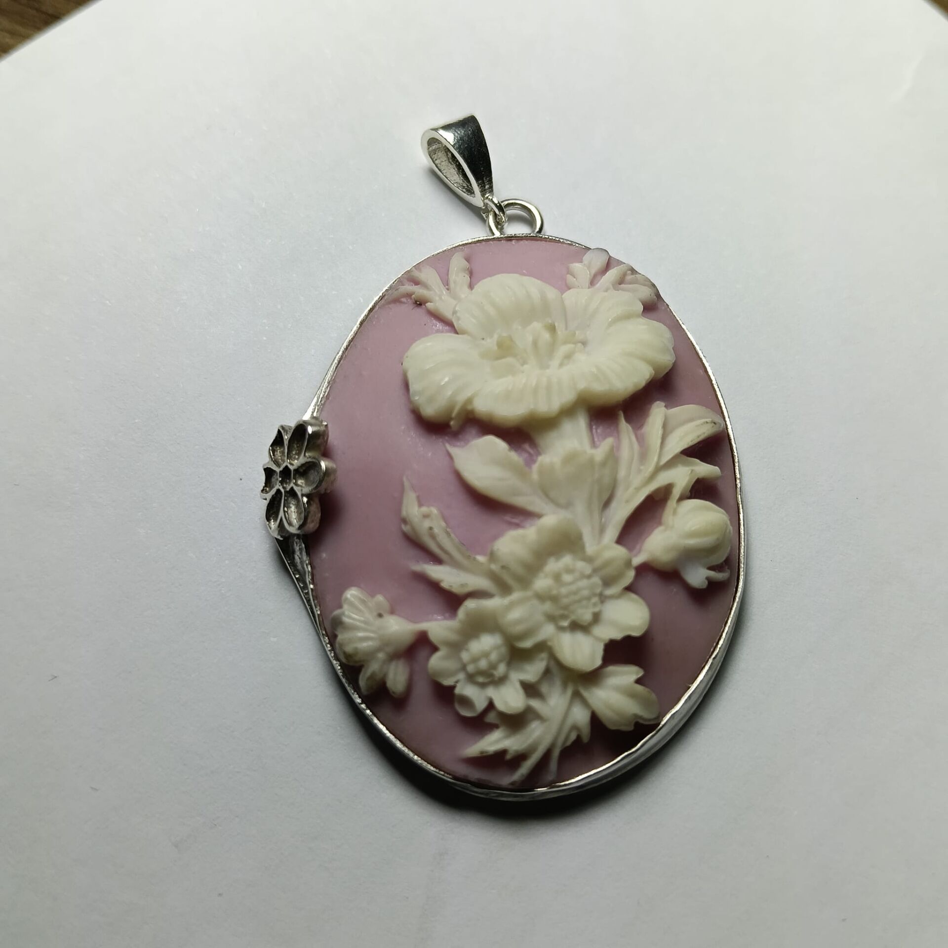 Cameo Çiçek Desenli El Yapımı 925 Ayar Gümüş Kolye Ucu