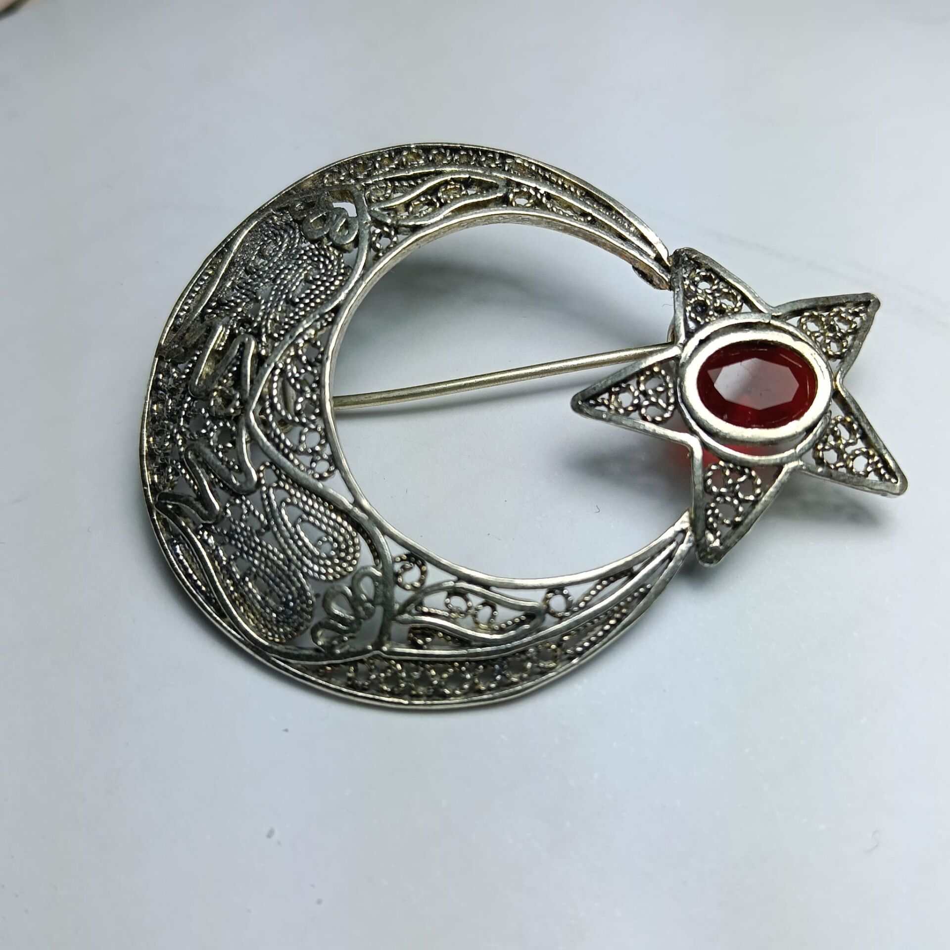 Ay Yıldız Gümüş Telkari Broş
