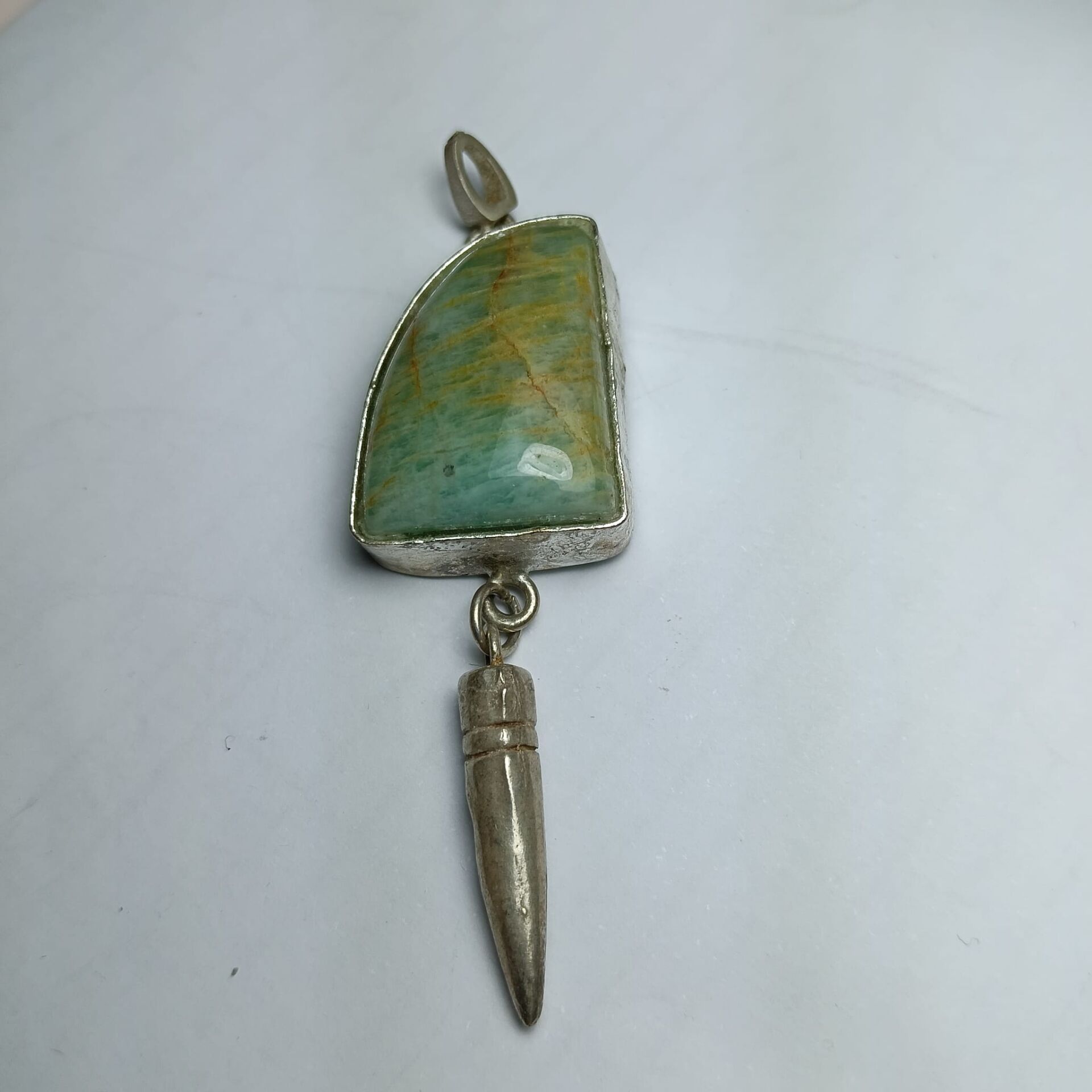 Amazonit Doğal Taşlı El Yapımı Gümüş Kolye Ucu