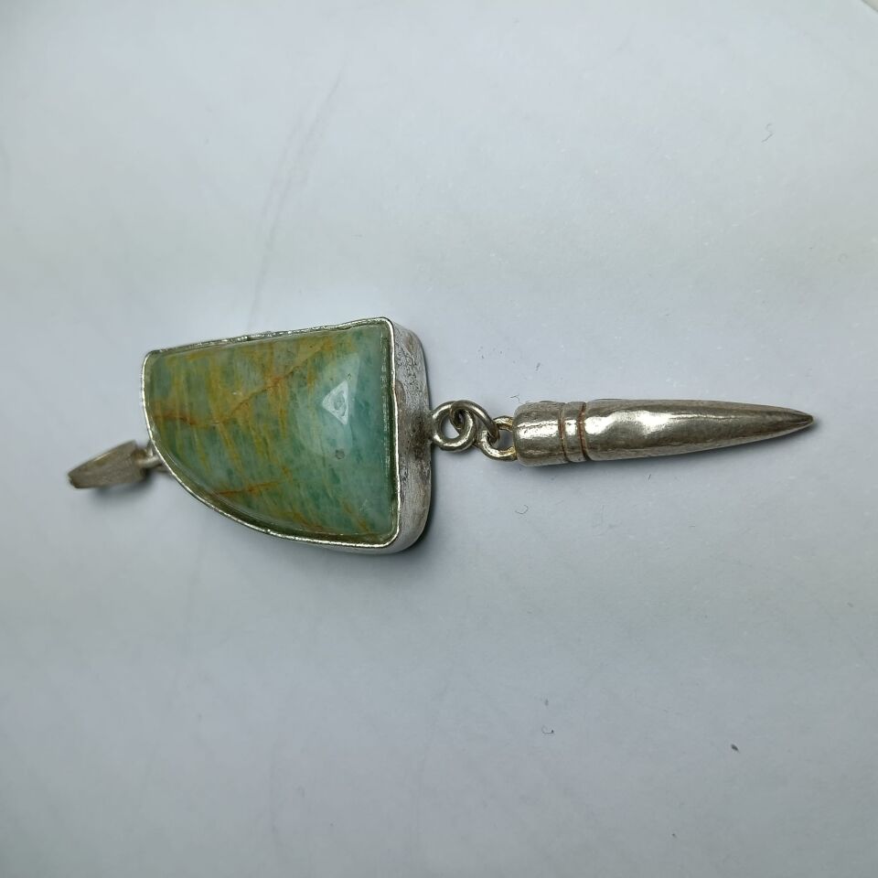 Amazonit Doğal Taşlı El Yapımı Gümüş Kolye Ucu