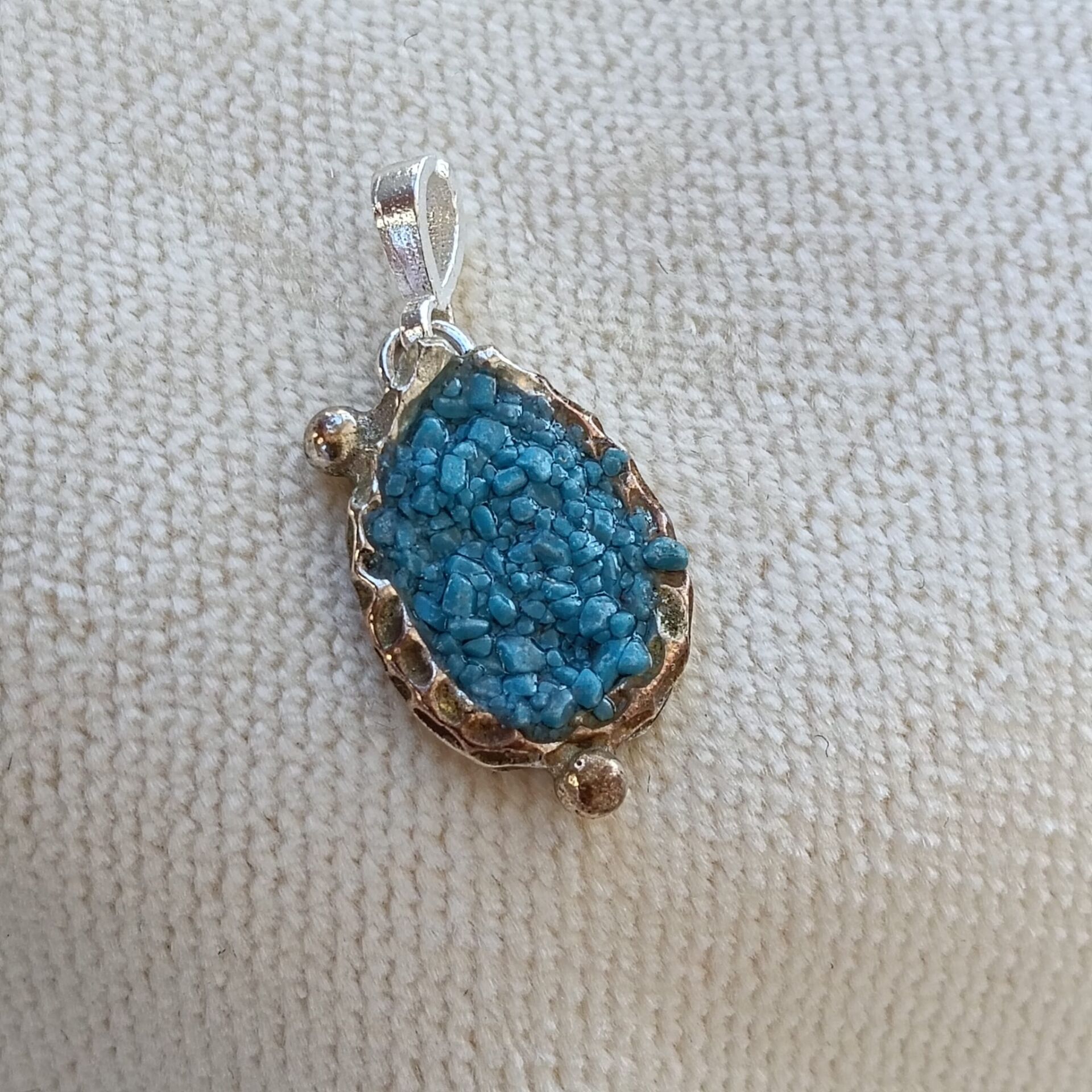 Mozaik Doğal Taşlı Minimal Gümüş El Yapımı Kolye Ucu