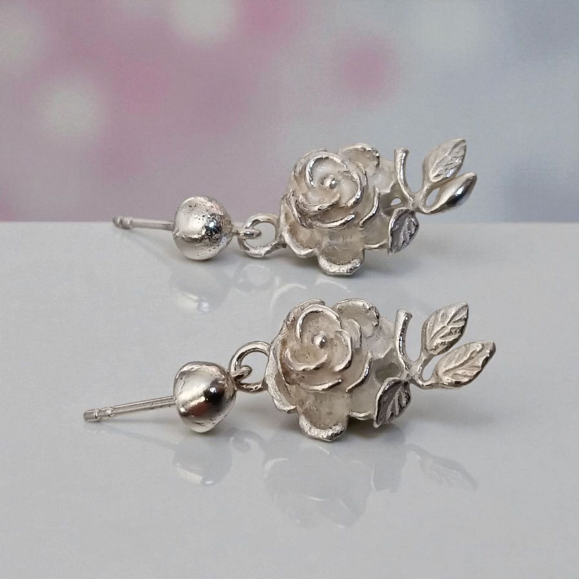 Gümüş Gül El Yapımı Küpeler