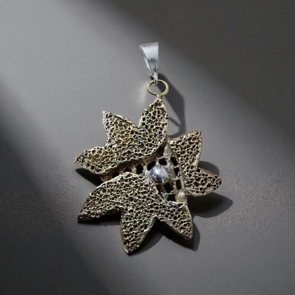 Ayçiçeği Pirinç Metali Gümüş Geçiş ve Gümüş Top Ayrıntılı Kolye Ucu