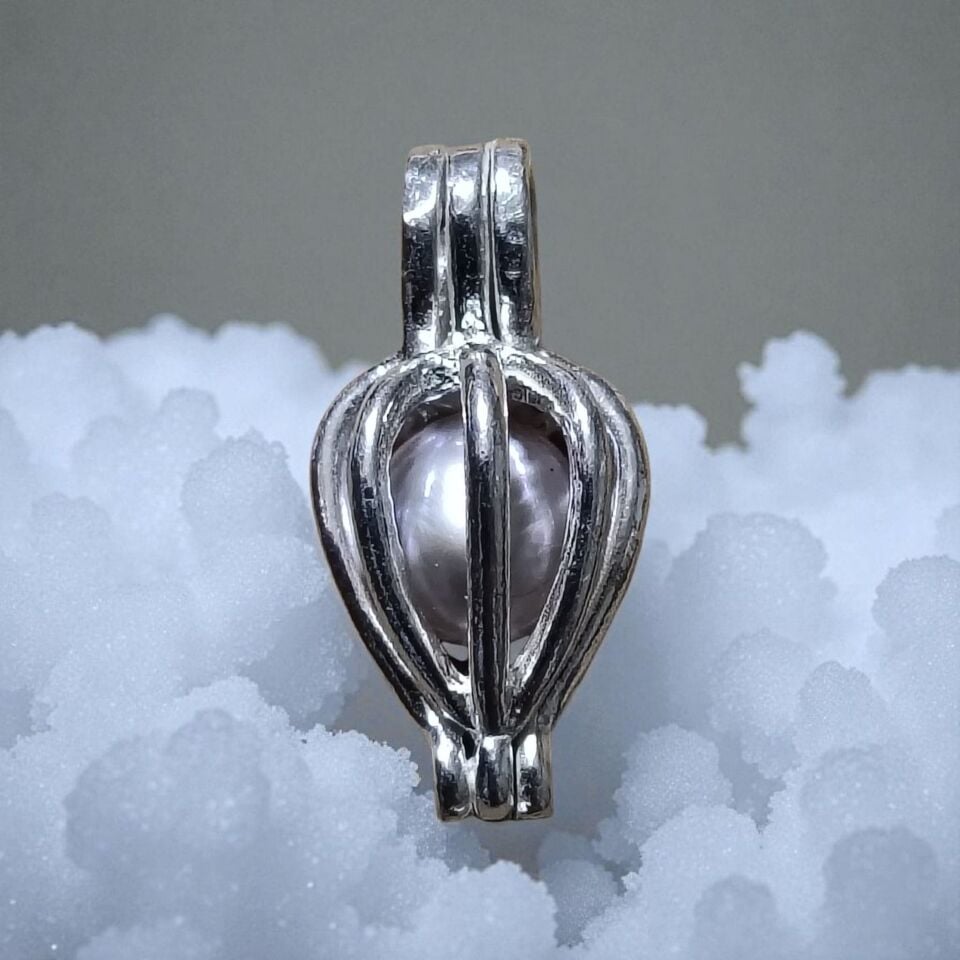 İnci Taneli Gümüş Kafes 925 Ayar Kolye Ucu