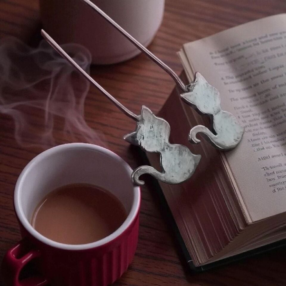 Gümüş Kedi El Yapımı 925 Ayar Küpeler