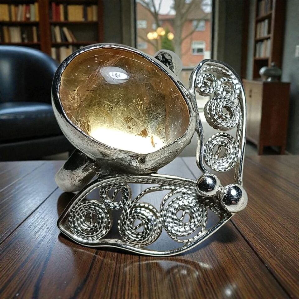 Sitrin Taşlı Telkari Gümüş Yüzük