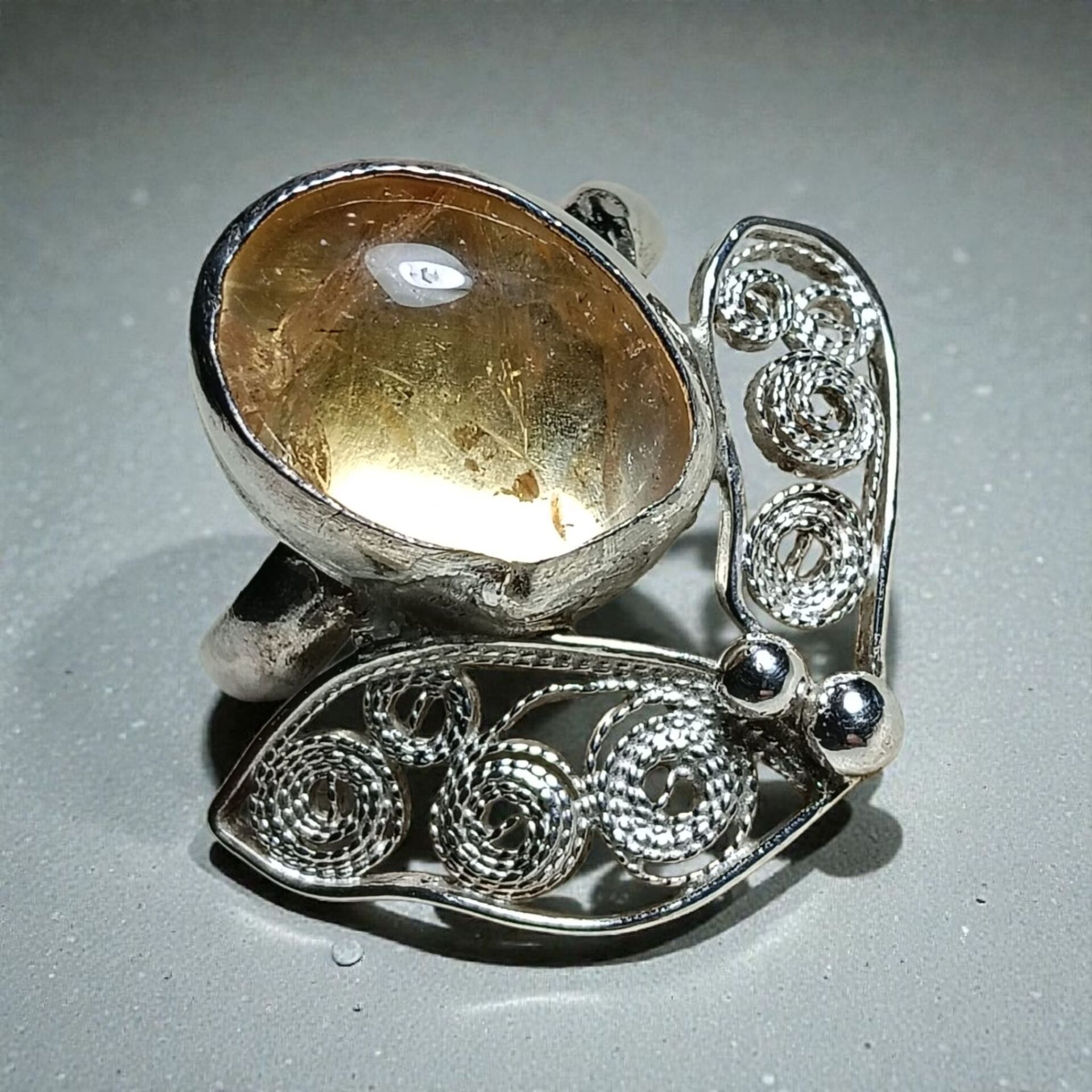 Sitrin Taşlı Telkari Gümüş Yüzük