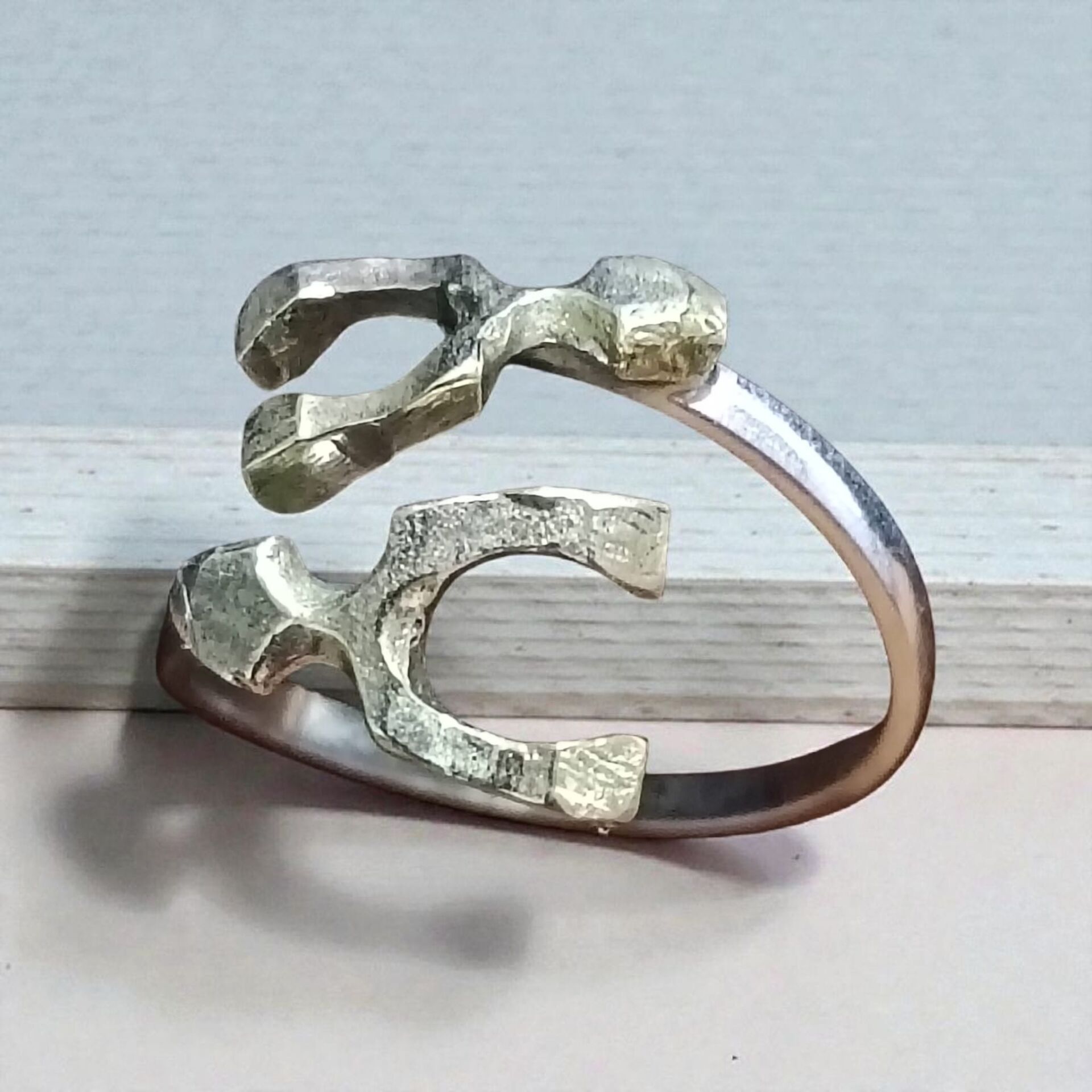 Çift Nal  Şans Ayarlanabilir Gümüş & Prinç Metali  Yüzük