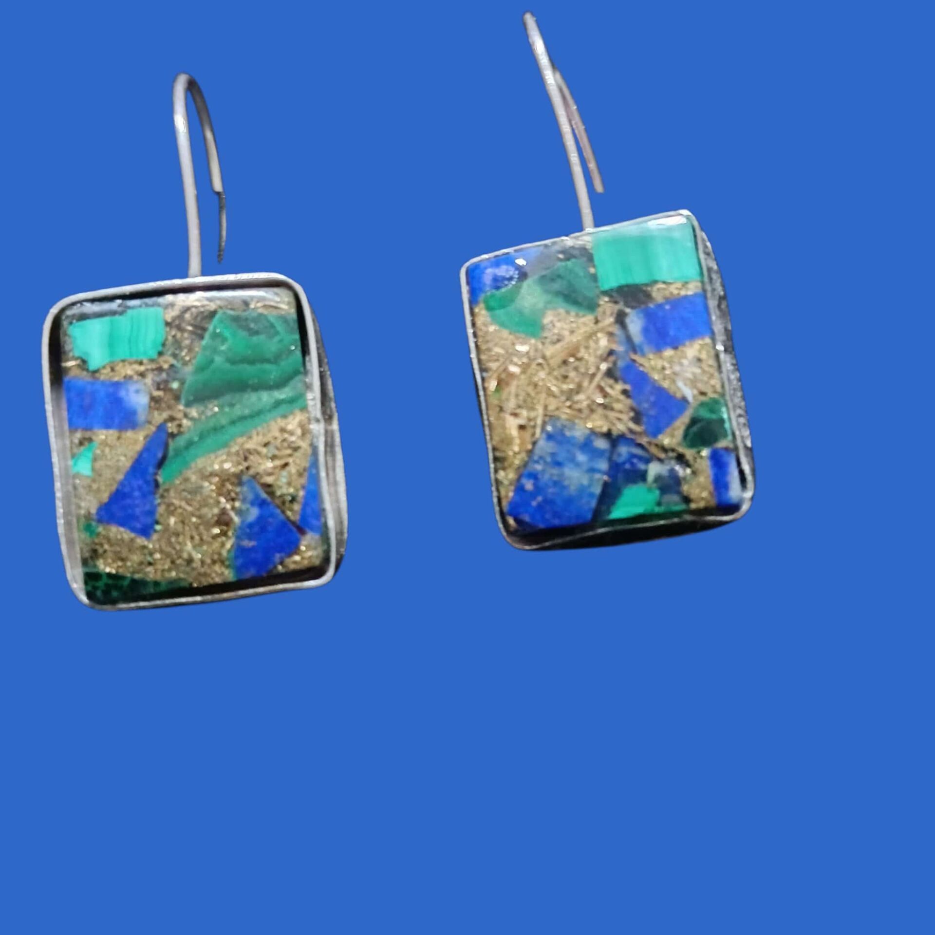Malahit ve Lapis Lazuli Wooper Doğal Taşlı El Yapımı Gümüş Küpeler