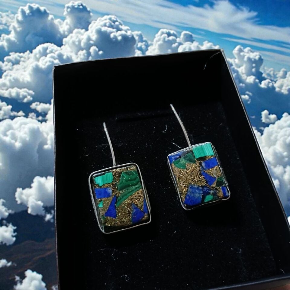 Malahit ve Lapis Lazuli Wooper Doğal Taşlı El Yapımı Gümüş Küpeler