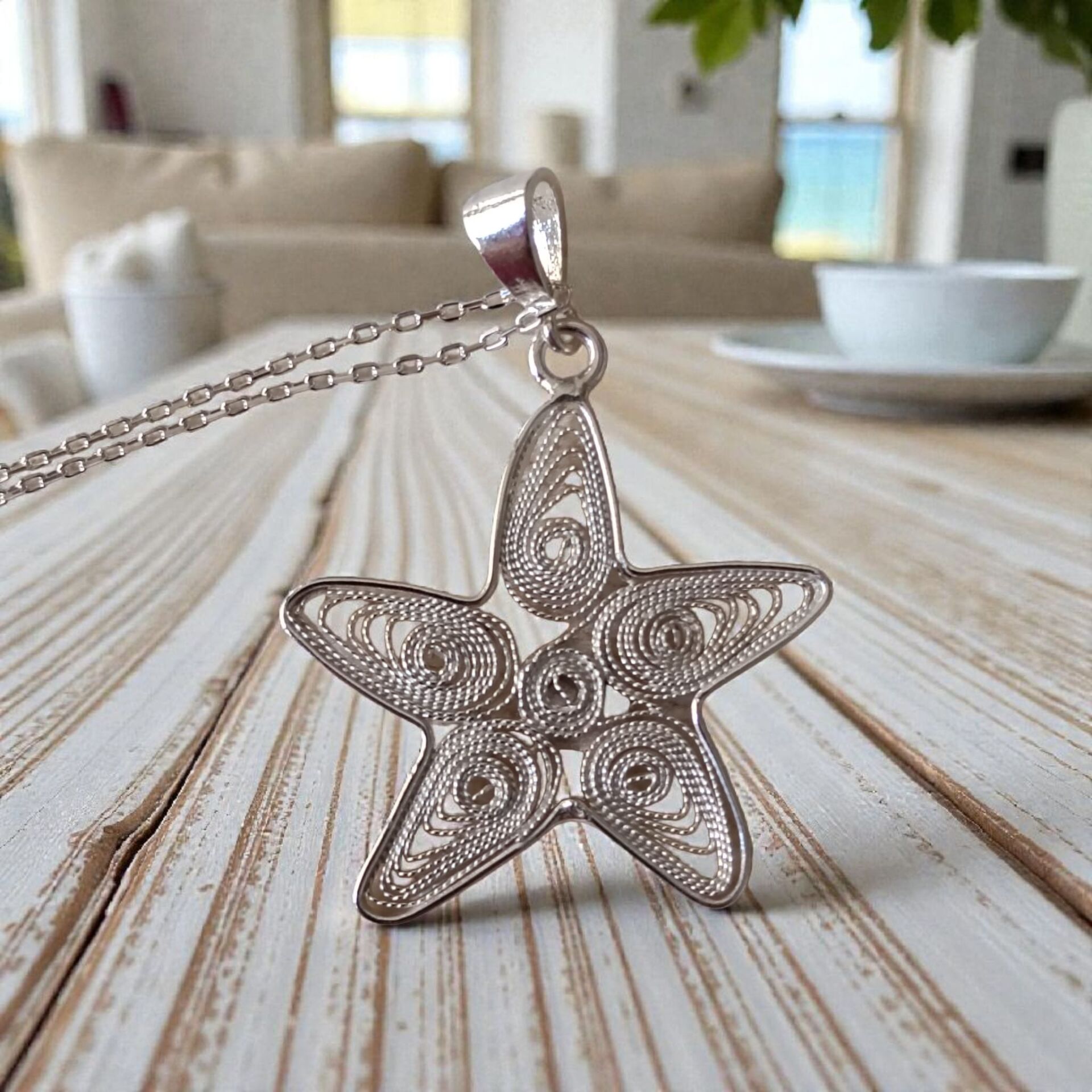 Yıldız Telkari El Yapımı 1000 Ayar Gümüş Kolye Ucu ve 925 Ayar Zincir