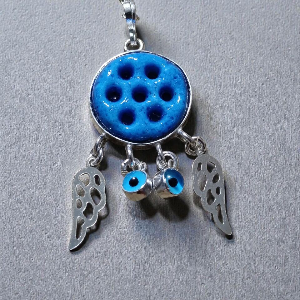 Süryani Nazar Bocuklu Gümüş El Yapımı Kolye ve Zinciri