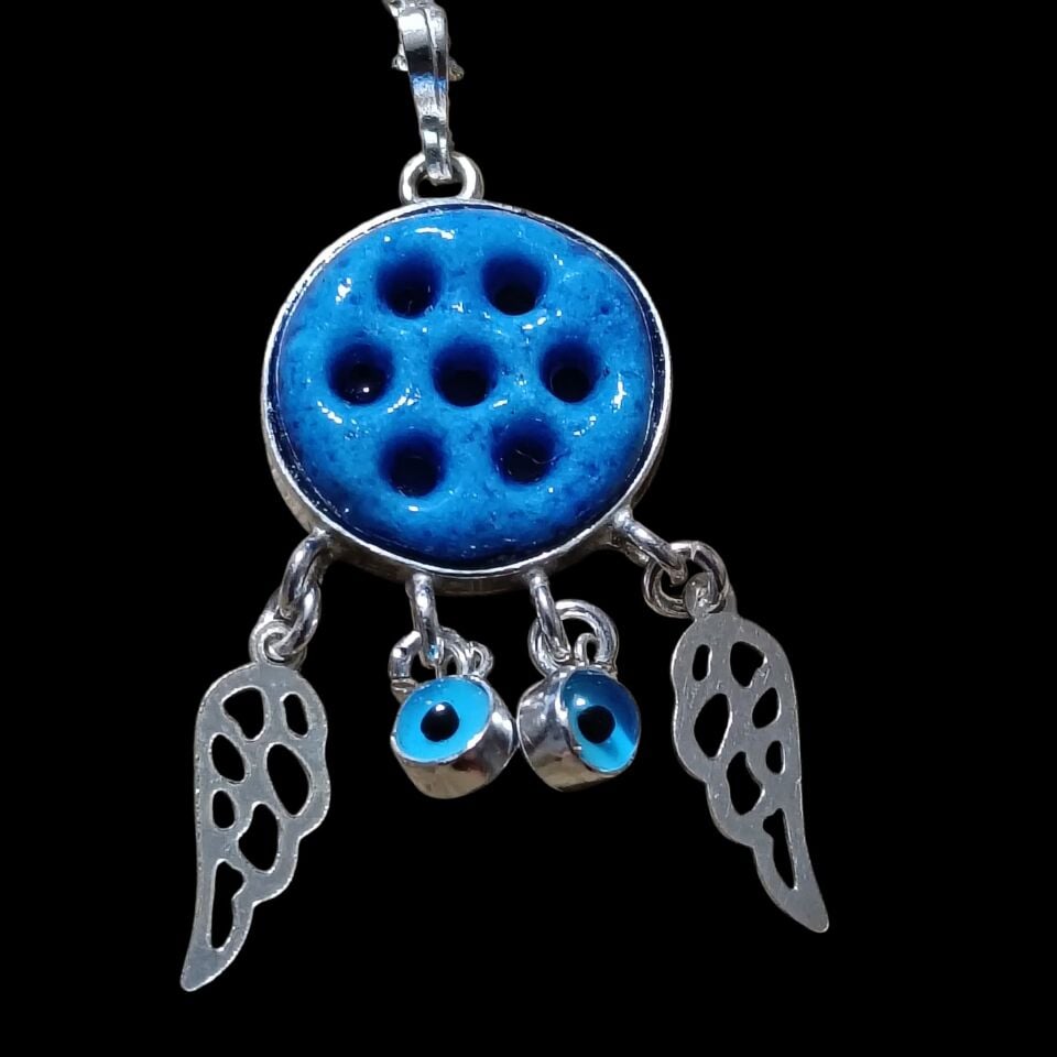 Süryani Nazar Bocuklu Gümüş El Yapımı Kolye ve Zinciri