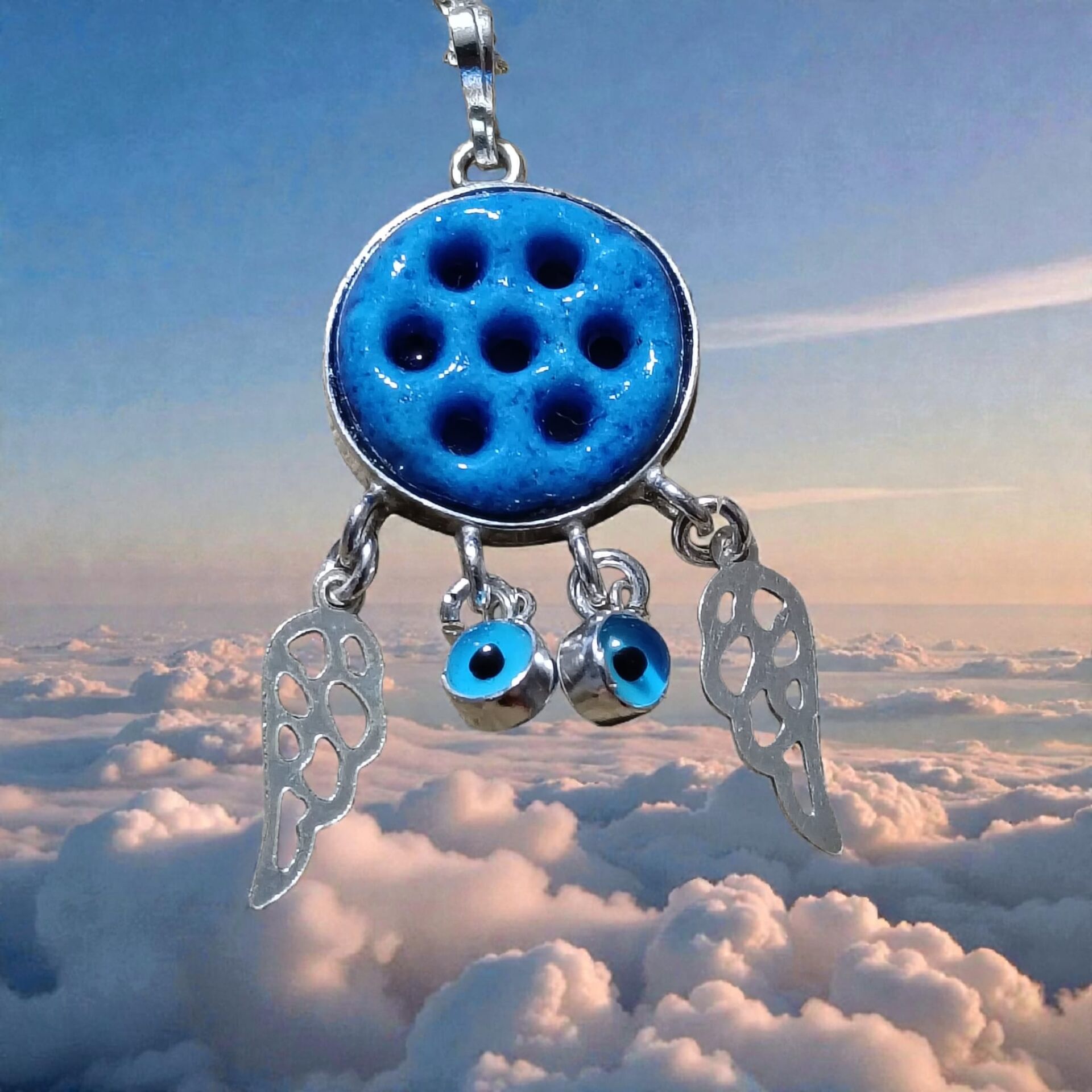 Süryani Nazar Bocuklu Gümüş El Yapımı Kolye ve Zinciri