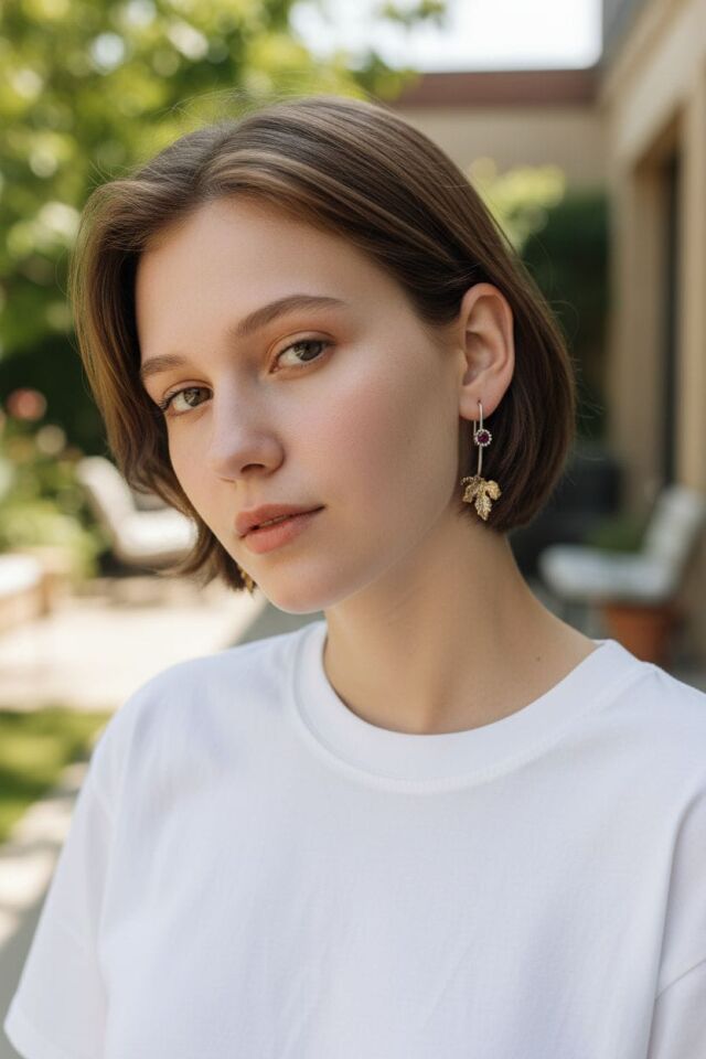 Asma Yaprağı Kırmızı Zirkon Taşlı El Yapımı  Gümüş Küpeler