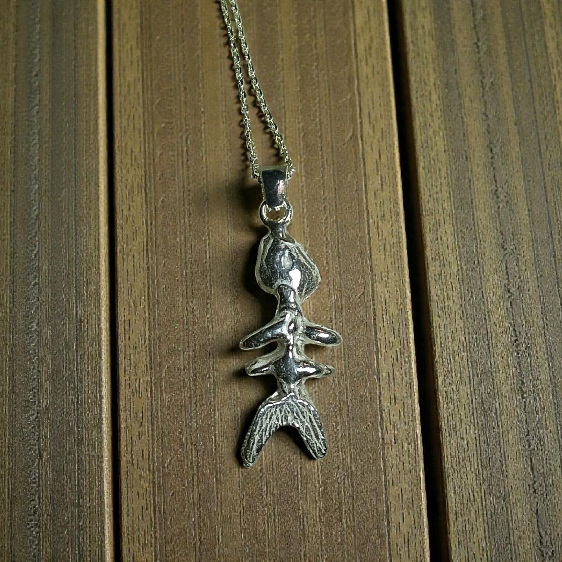 Gümüş Balık El Yapımı Zincirli Kolye