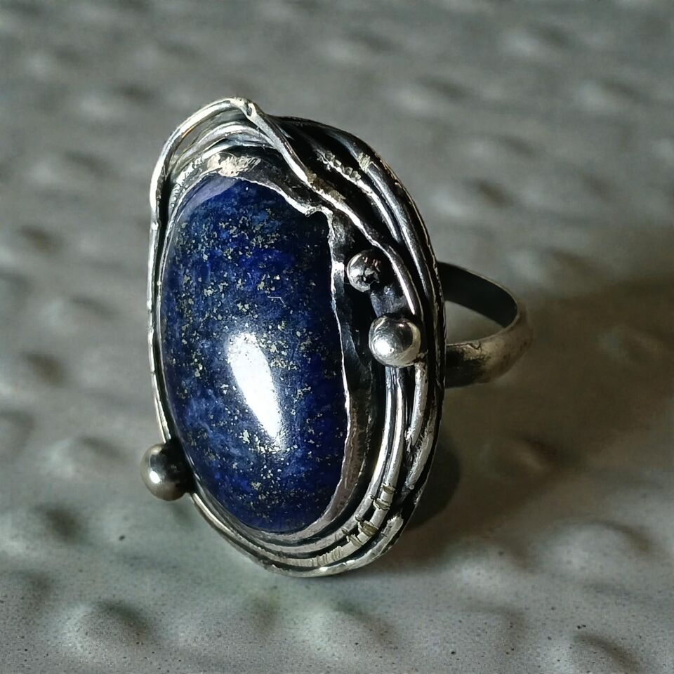 Lapis Lazuli Taşlı El Yapımı Gümüş Yüzük