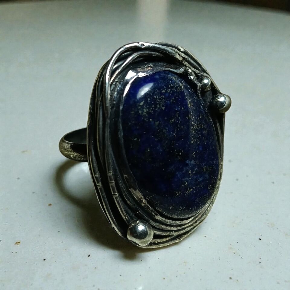 Lapis Lazuli Taşlı El Yapımı Gümüş Yüzük