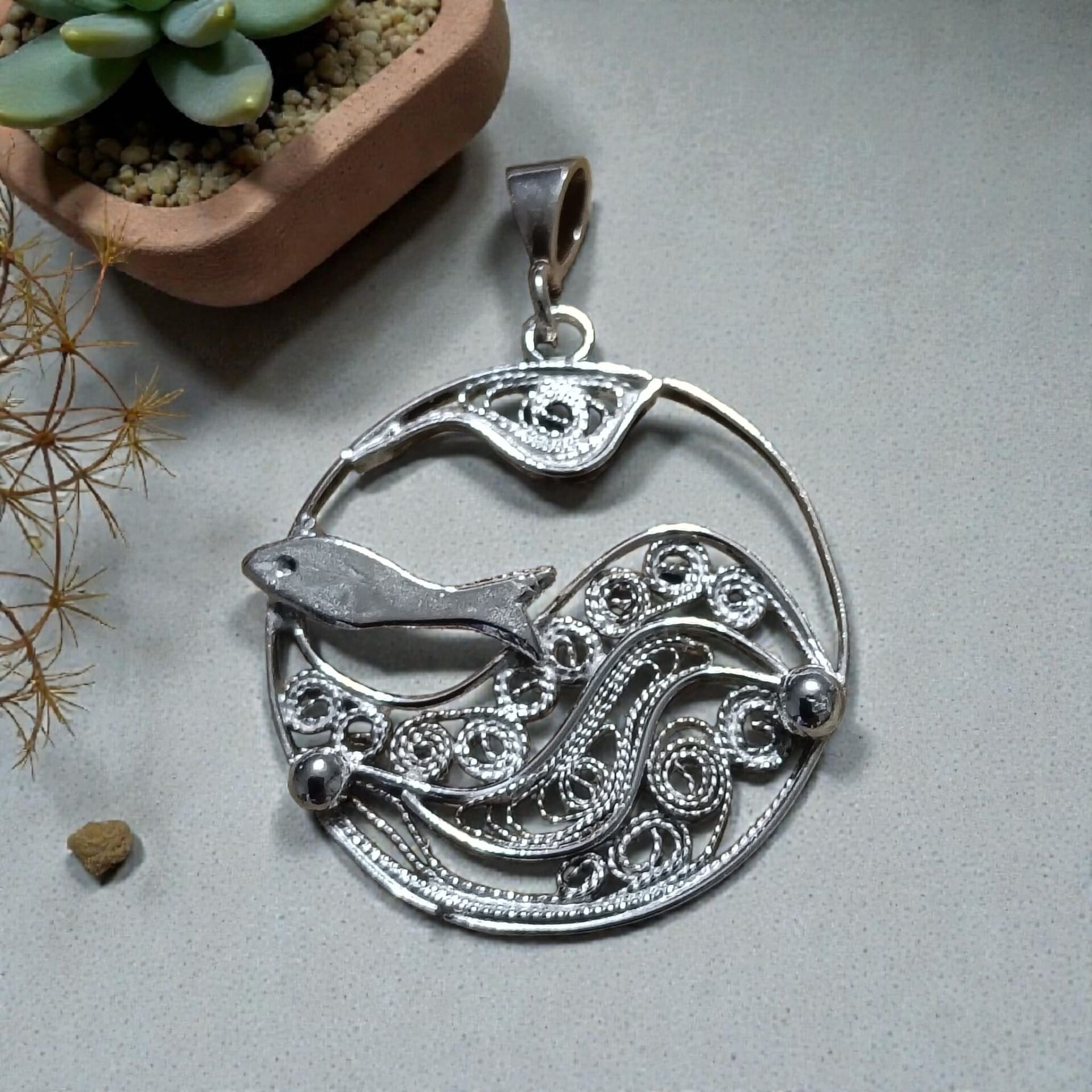 Telkari Balık Gümüş El Yapımı Kolye ve Zinciri