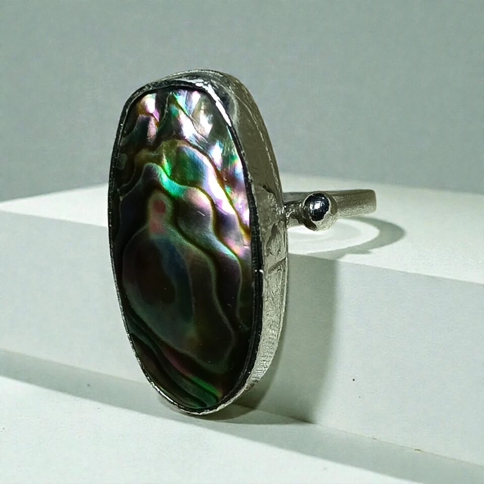 Abalon Okyanus Sedefi Gümüş El Yapımı Yüzük