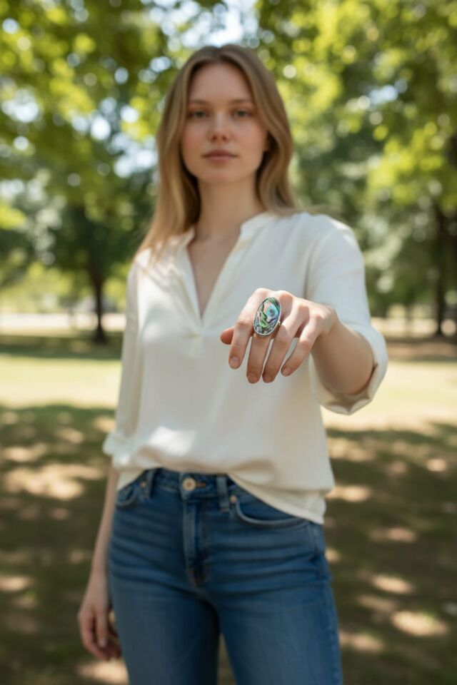 Abalon Okyanus Sedefi Gümüş El Yapımı Yüzük