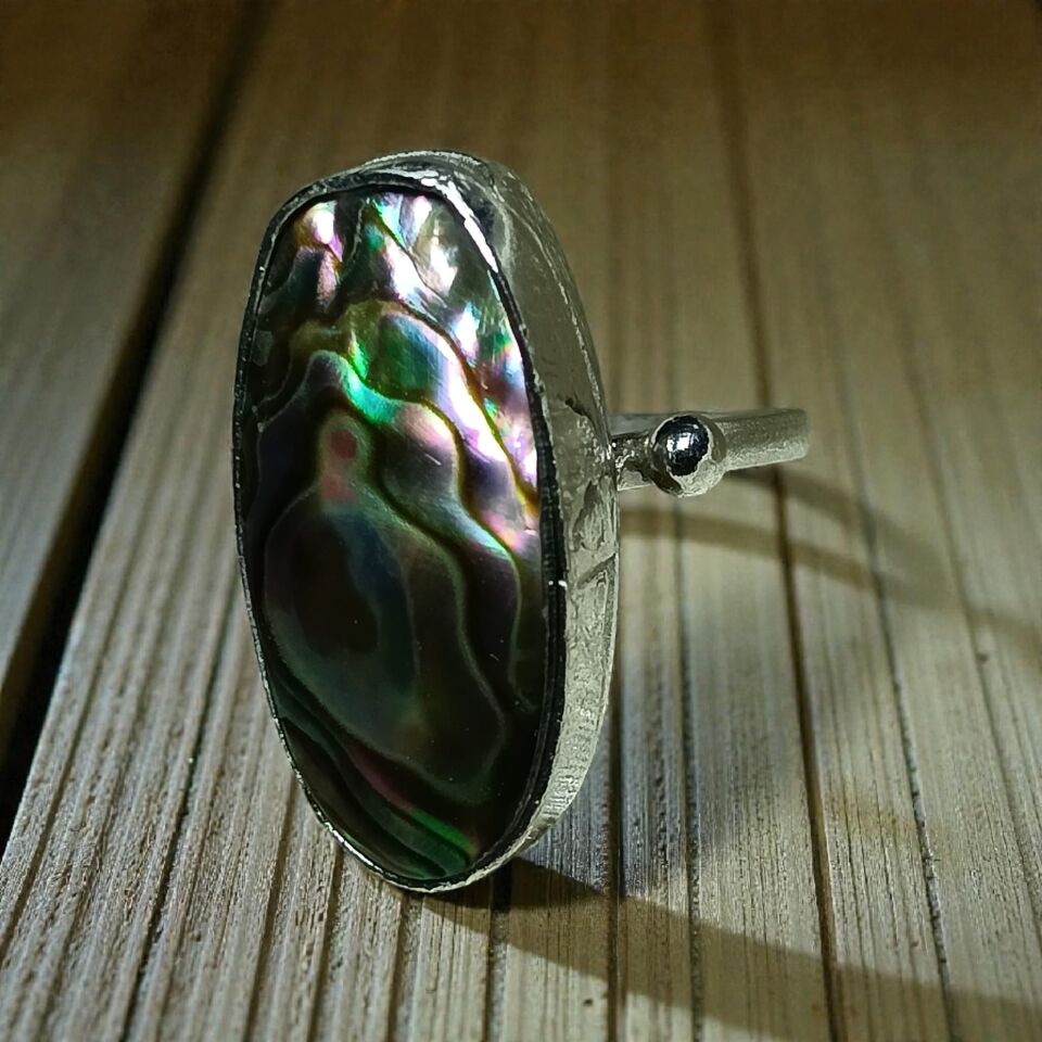 Abalon Okyanus Sedefi Gümüş El Yapımı Yüzük