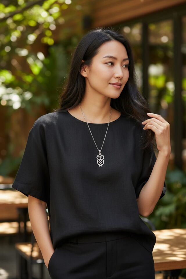 Gümüş 925 Ayar Zirkon Taşlı Baykuş Kolye ve 925 Ayar Gümüş  Zinciri