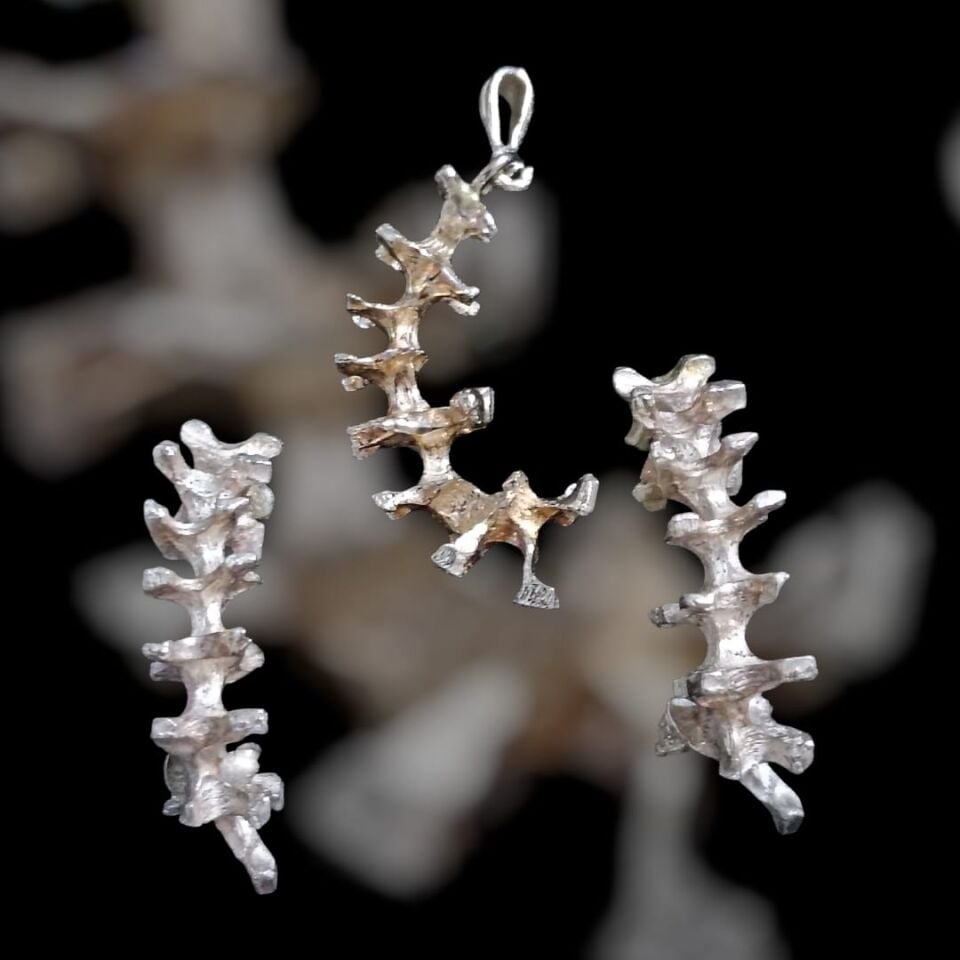 Tırtıl El Yapımı Gümüş Küpeler ve Kolye Ucu Takım